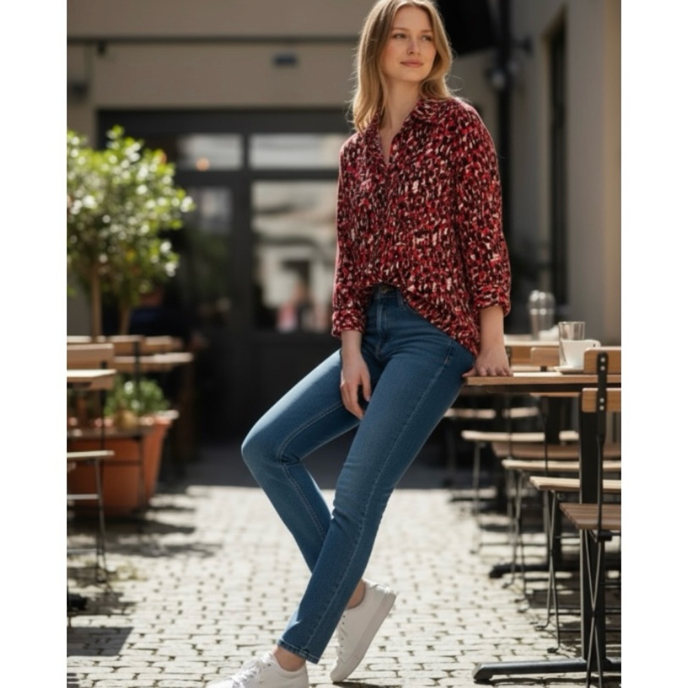 Notations Long Sleeve Button Up Career Painterly Blouse - Picture 2 of 14